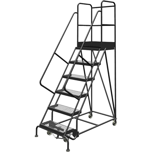 Deep Top Step Rolling Ladder, 6 Steps, 24" Step Width, 60" Platform Height, Steel Kelford