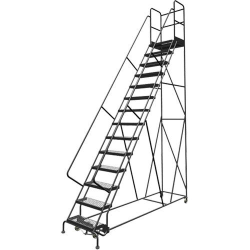 Deep Top Step Rolling Ladder, 14 Steps, 24" Step Width, 140" Platform Height, Steel Kelford