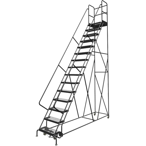Deep Top Step Rolling Ladder, 15 Steps, 24" Step Width, 150" Platform Height, Steel Kelford