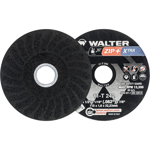 Zip+ Right Angle Grinder Reinforced Cut-Off Wheels, 4-1/2" x 1/16", 7/8" Arbor, Type 1, Zirconia Alumina, 13300 RPM Kelford