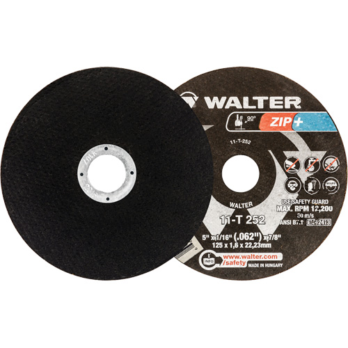Zip+ Right Angle Grinder Reinforced Cut-Off Wheels, 5" x 1/16", 7/8" Arbor, Type 1, Zirconia Alumina, 12200 RPM Kelford