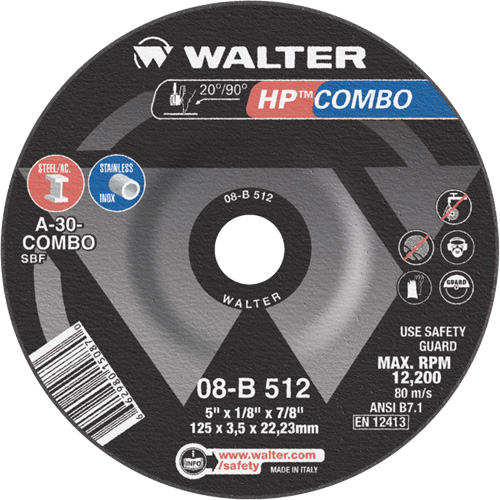 HP Combo Depressed Center Combination Wheel, 5" x 1/8", 7/8" Arbor, Type 27 Kelford