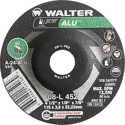 Depressed Centre Grinding Wheels - Aluminium Type 27, 4-1/2" x 1/8", 7/8" Arbor, Type 27 Kelford