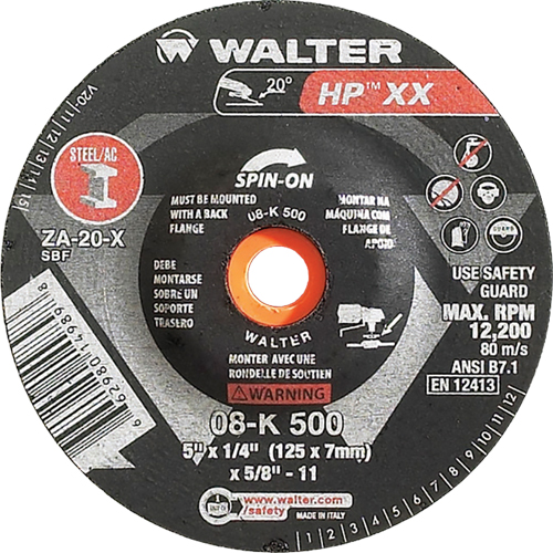 Double-X Depressed Centre Grinding Wheel, 5" x 1/4", 5/8"-11 Arbor, Type 27S Kelford
