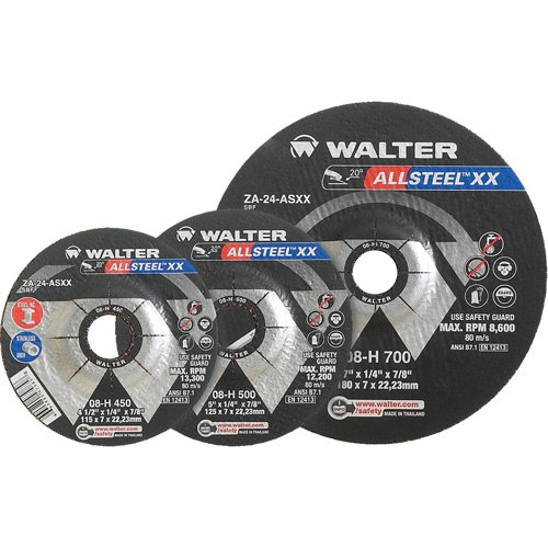 Meules &agrave; moyeu d&eacute;port&eacute; ALLSTEEL Xtra, 9" x 1/4", Arbre 7/8", Type 27 Kelford