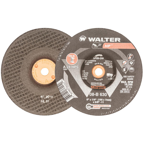 Disque de meulage et tronçonnage HP, 6" x 1/4", Arbre 5/8"-11, Oxyde d'aluminium, Type 27 Kelford