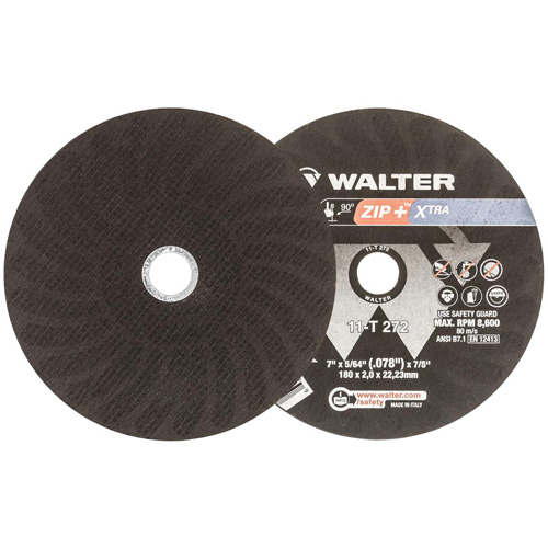 Meule &agrave; tronçonner pour usage intensif Zip+Xtra, 7" x 5/64", Arbre de 7/8", Type 1, Oxyde d'aluminium, 8600 Tr/min Kelford