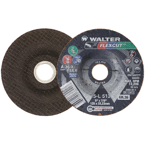 Meule FLEXCUT, 5", 36 Grain, Oxyde d'aluminium, 7/8", 12 200 Tr/min, Type 29 Kelford