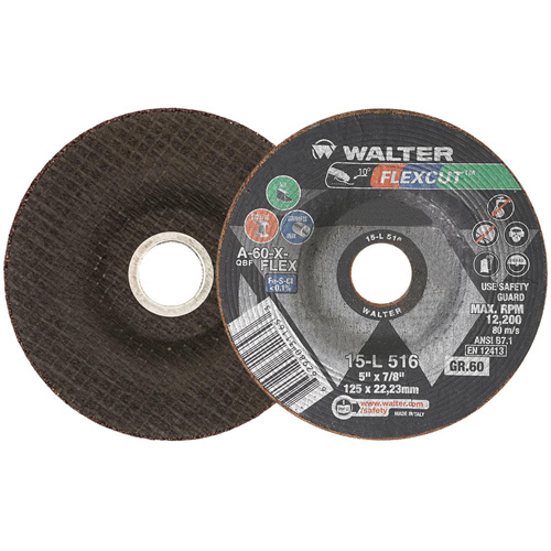 Meule FLEXCUT, 5", 60 Grain, Oxyde d'aluminium, 7/8", 12 200 Tr/min, Type 29 Kelford
