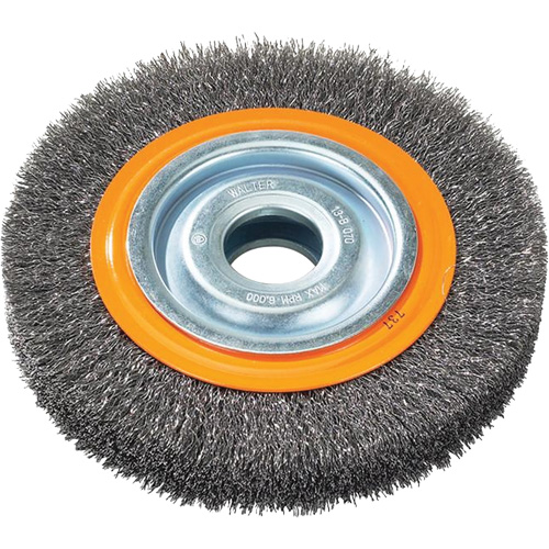 Crimped Wire Bench Wheel Brush, 6" Dia., 0.0118" Fill, 1/2" - 1/4" Arbor Kelford