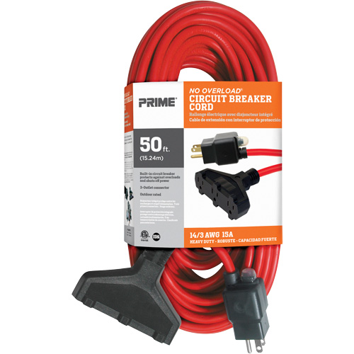 Cordon rallonge en vinyle, Ext&eacute;rieur, SJTW, AWG 14/3, 15 A, 3 prise(s), 50' Kelford