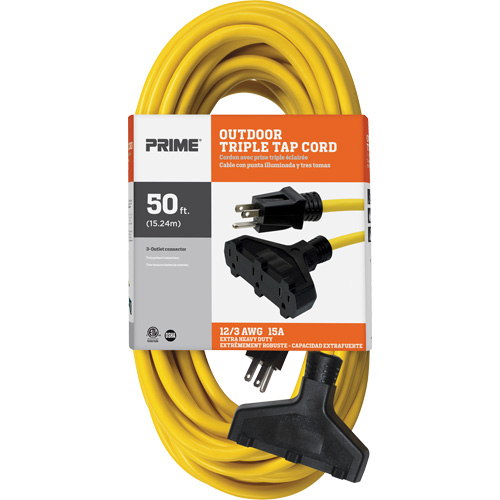 Vinyl Extension Cord, Outdoor, SJTW, 12/3 AWG, 15 A, 3 Outlet(s), 50' Kelford