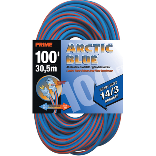 Cordon rallonge Arctic Blue, Toutes saisons, SJEOW, AWG 14/3, 13 A, 100' Kelford