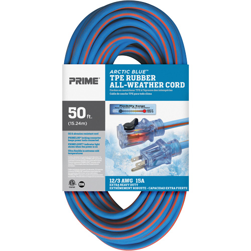 Cordon rallonge verrouillable toute saison en caoutchouc TPE Arctic Blue, Toutes saisons, SJEOW, AWG 12/3, 15 A, 50' Kelford