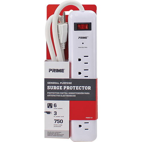 Surge Protector, 6 Outlets, 750 J, 1875, 3' Cord Kelford