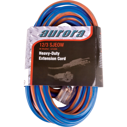 TPE-Rubber Extension Cord With Light Indicator, All-Weather, SJEOW, 12/3 AWG, 15 A, 50' Kelford