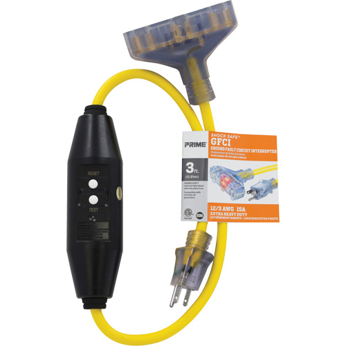 Adaptateurs pour disjoncteurs de fuite &agrave; la terre &agrave; trois prises Shocksafe, 125 V, 15 A, Cordon de 3' Kelford