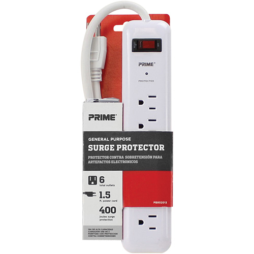 Surge Protector, 6 Outlets, 400 J, 1875 W, 2' Cord Kelford