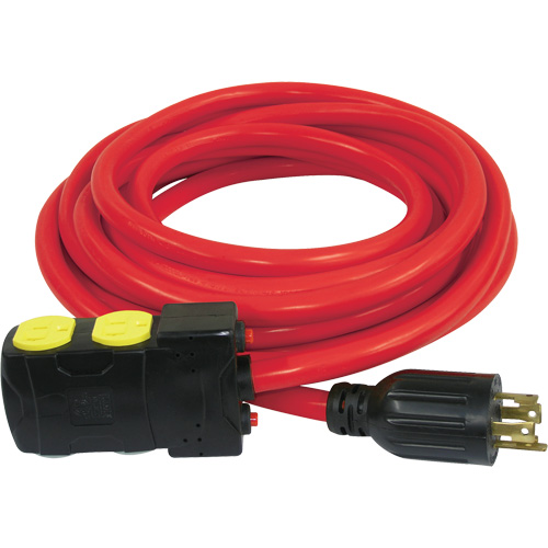 Generator Extension Cord with Resets, SJTW, 10 AWG, 20 A, 4 Outlet(s), 25' Kelford