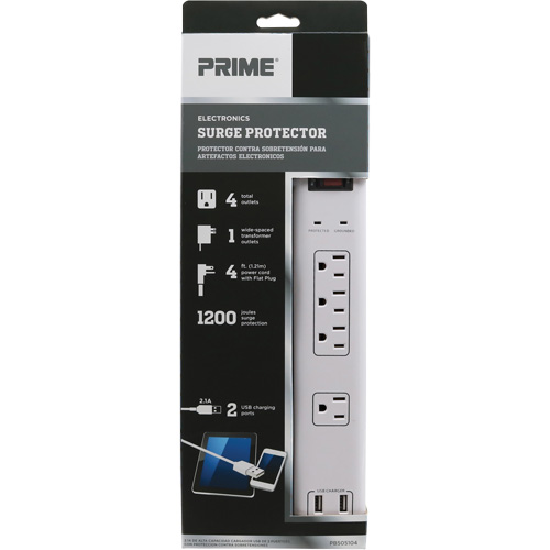 Limiteurs de surtension avec chargeur USB, 4 Prises, 1200 J, 1875 W, Cordon 4' Kelford