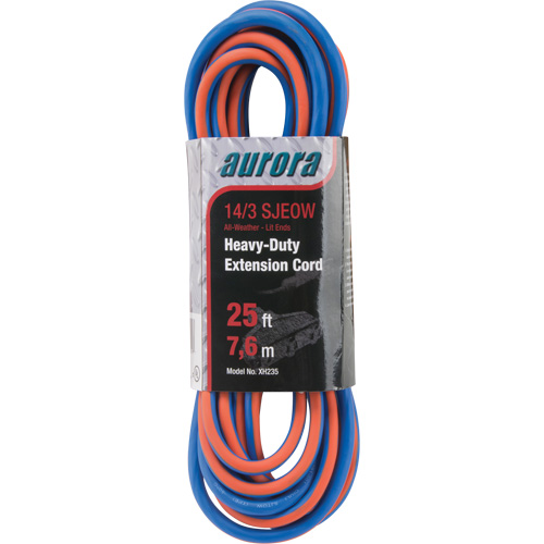 TPE-Rubber Extension Cord with Light Indicator, All-Weather, SJEOW, 14/3 AWG, 15 A, 3 Outlet(s), 25' Kelford