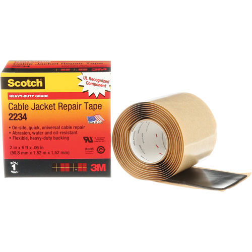 Scotch&reg; Cable Jacket Repair Tape, 51 mm (2") x 1.8 m (6'), Black, 60 mils Kelford