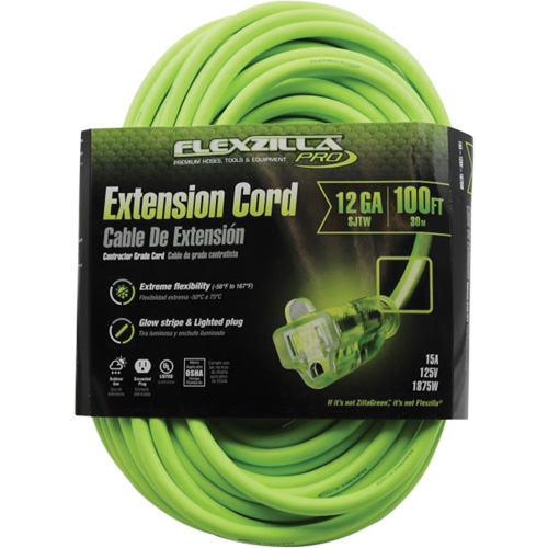 Flexzilla&reg; Pro Industrial Extension Cord, All-Weather, SJTW, 12/3 AWG, 15 A, 100' Kelford