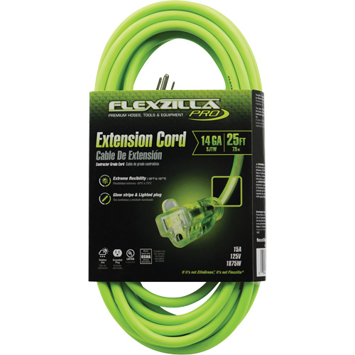 Flexzilla&reg; Pro Industrial Extension Cord, All-Weather, SJTW, 14/3 AWG, 15 A, 25' Kelford