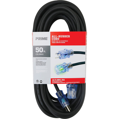 Cordon rallonge All-Rubber, Ext&eacute;rieur, SJOOW, AWG 12/3, 15 A, 50' Kelford