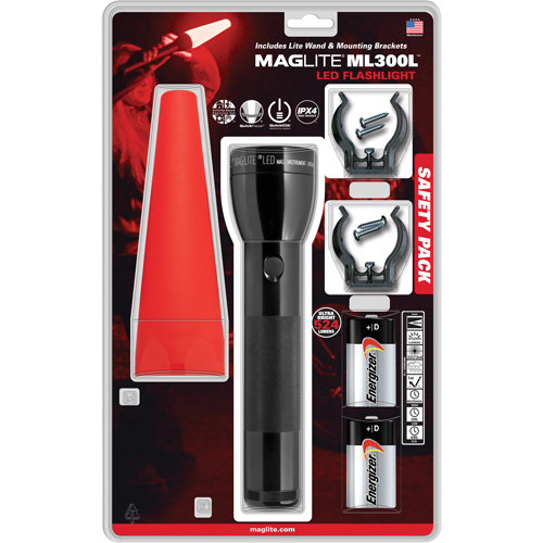 Safety Flashlight Pack, LED, 487 Lumens, D Batteries Kelford