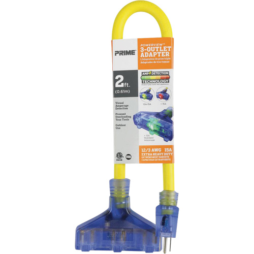 Adapter with Visual Amperage Detection, Outdoor, 12/3 AWG, 15 A, 3 Outlet(s), 2' Kelford