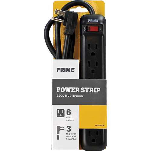 Power Strip, 6 Outlet(s), 3', 15 A, 1875 W, 125 V Kelford