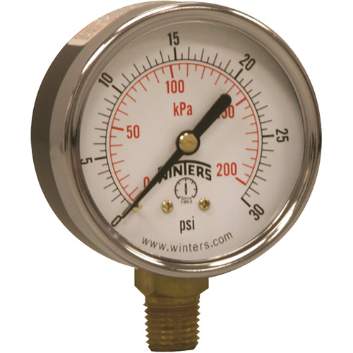 Economy Pressure Gauge, 2-1/2" , 0 - 30 psi, Bottom Mount, Analogue Kelford