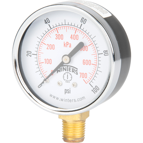 Manom&egrave;tre,  2-1/2", 0 - 100 psi, Fixation inf&eacute;rieure, Analogique Kelford