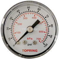 Pressure Gauge, 1-1/2" , 0 - 100 psi, Back Mount, Analogue Kelford