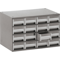 Modular Parts Cabinets, Steel, 16 Drawers, 17" x 10-9/16" x 2-1/8", Grey CA856 | Kelford