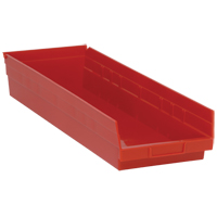Bacs de rangement pour tablettes, 8-3/8" la x 4" H x 23-5/8" p, Rouge, Capacit&eacute; 50 lb Kelford