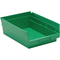 Shelf Bins, 8-3/8" W x 4" H x 11-5/8" D, Green, 30 lbs. Capacity Kelford