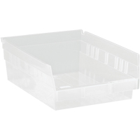 Shelf Bins, 8-3/8" W x 4" H x 11-5/8" D, Clear, 30 lbs. Capacity Kelford