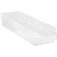 Bacs de rangement pour tablettes, 6-5/8" la x 4" H x 23-5/8" p, Transparent, Capacit&eacute; 50 lb Kelford