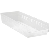 Bacs de rangement pour tablettes, 8-3/8" la x 4" H x 23-5/8" p, Transparent, Capacit&eacute; 50 lb Kelford