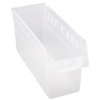Store-Max Shelf Bins, 6-5/8" W x 8" H x 17-7/8" D, Clear, 56 lbs. Capacity Kelford