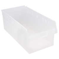 Store-Max Shelf Bins, 11-1/8" W x 8" H x 23-5/8" D, Clear, 68 lbs. Capacity Kelford