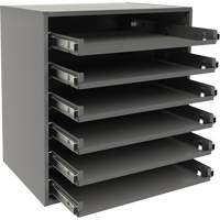 Small Bearing Slide Rack, Steel, 6 Slots, 15-9/16" W x 11-7/8" D x 16-3/8" H, Grey Kelford