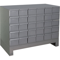 Armoires &agrave; tiroirs industriels avec base, 30 tiroirs, 34-1/8" la x 12-1/4" p x 26-7/8" h, Gris Kelford