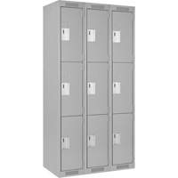 Clean Line Lockers, 3 -tier, Bank of 3, 36" x 18" x 72", Steel, Grey, Rivet (Assembled) Kelford