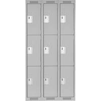 Clean Line Lockers, 3 -tier, Bank of 3, 36" x 18" x 72", Steel, Grey, Rivet (Assembled) Kelford