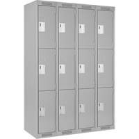 Clean Line Lockers, 3 -tier, Bank of 4, 48" x 18" x 72", Steel, Grey, Rivet (Assembled) Kelford