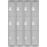 Clean Line Lockers, 3 -tier, Bank of 4, 48" x 18" x 72", Steel, Grey, Rivet (Assembled) Kelford