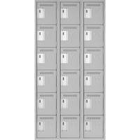 Clean Line Lockerettes, 6 -tier, Bank of 3, 36" x 18" x 72", Steel, Grey, Rivet (Assembled) Kelford